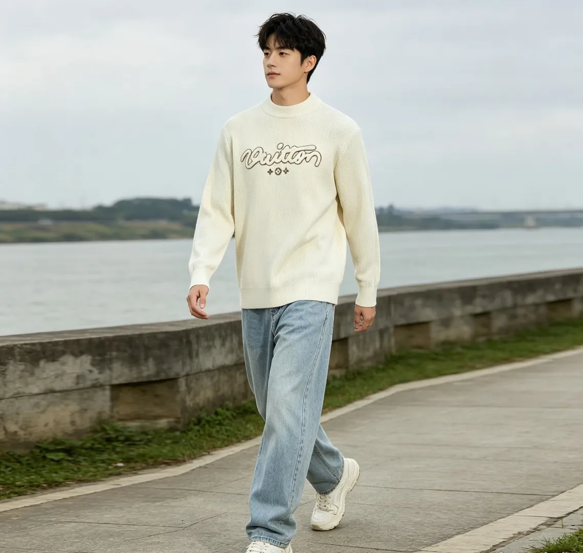 Louis Vuitton/Louis Vuitton signature flocked letter crew neck sweater